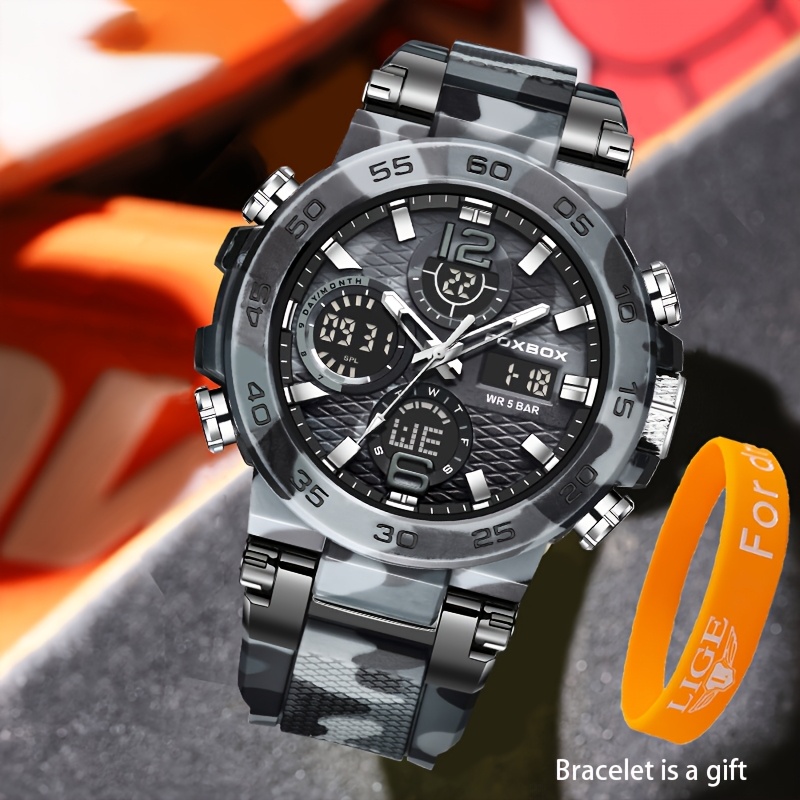 FOXBOX Stylish Men's Digital Watch Set, Waterproof Design