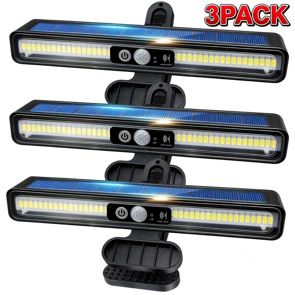 TEMU 3pcs Clip-on Solar Motion Sensor Outdoor Light Strip With 36 Leds, 6000k Portable Solar Safety Light, Ideal For Fences, Garages, And Camping