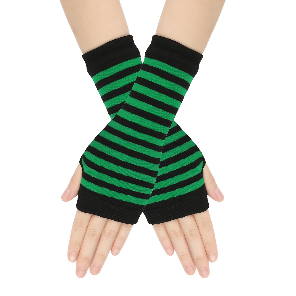 TEMU 1-pair Striped Fingerless Gloves - Elastic Wrist & Arm Sleeve, Lightweight For Cosplay, Parties, Themed Events - Striped Pattern ( ) - Casual