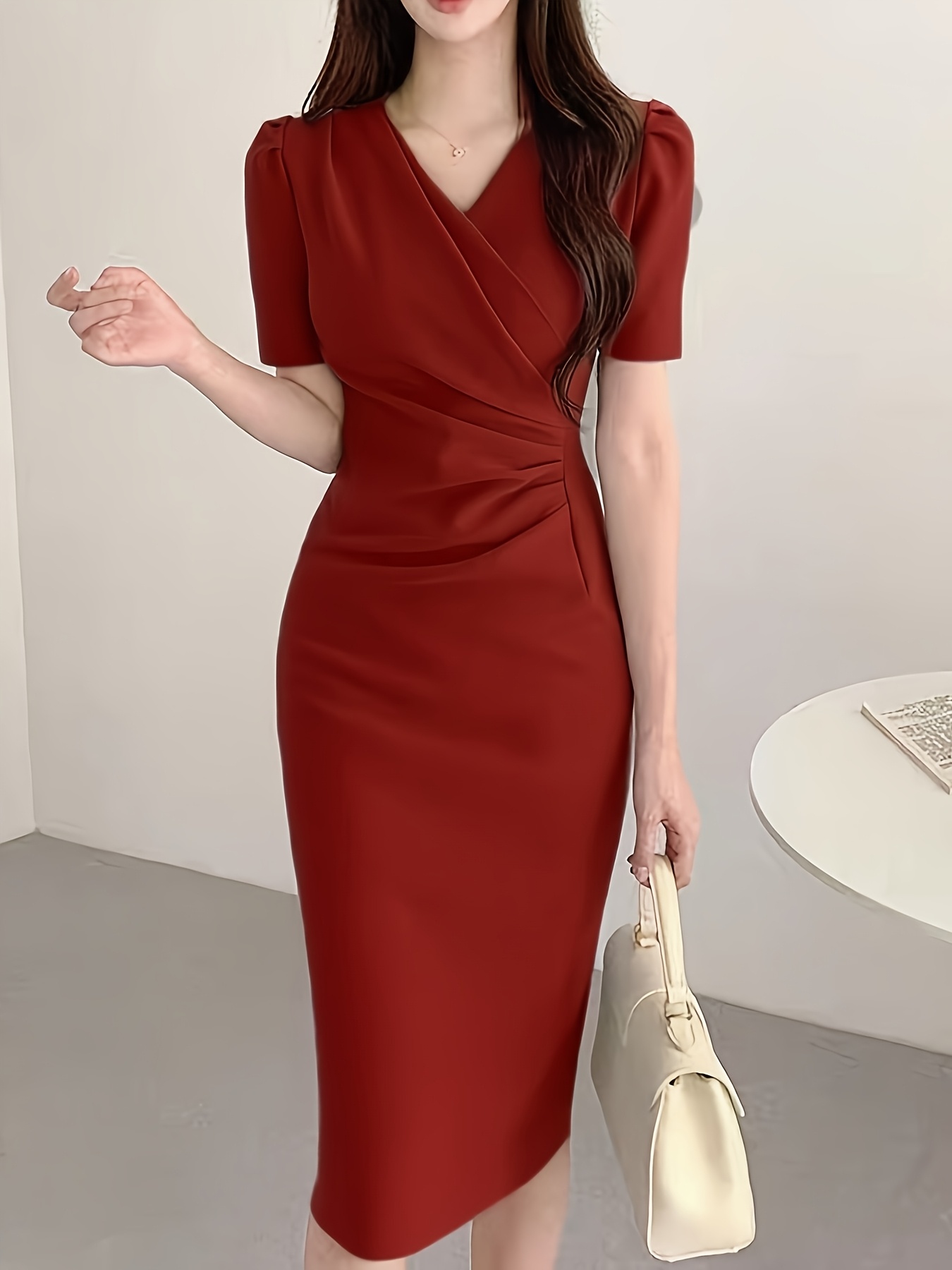 womens korean style long dusty blue dress - Temu Philippines