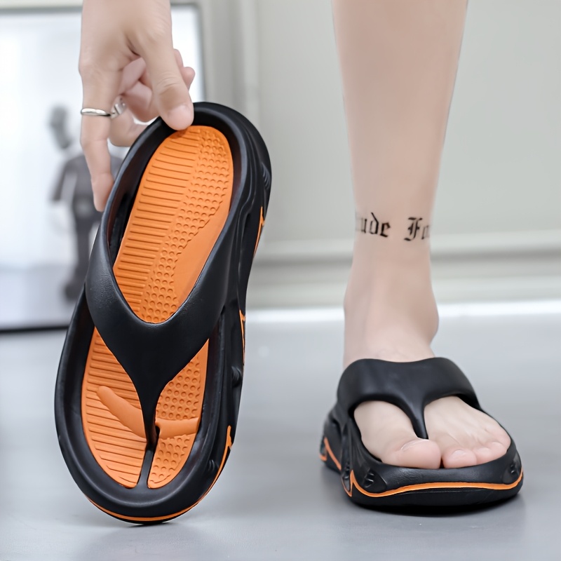 mens and womens fashionable color block thick bottom flip flops comfortable non slip casual durable eva sole toe sandals suitable for mens and womens outdoor activities Product details 2