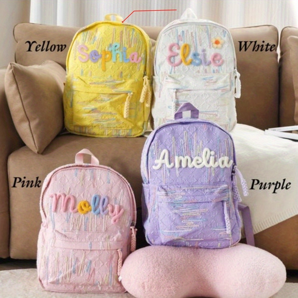 TEMU Personalized Girls' Backpack - Custom Name With Flower Decorations, Durable Nylon Bag With And Fashionable Patterns. A Birthday Back-to-school