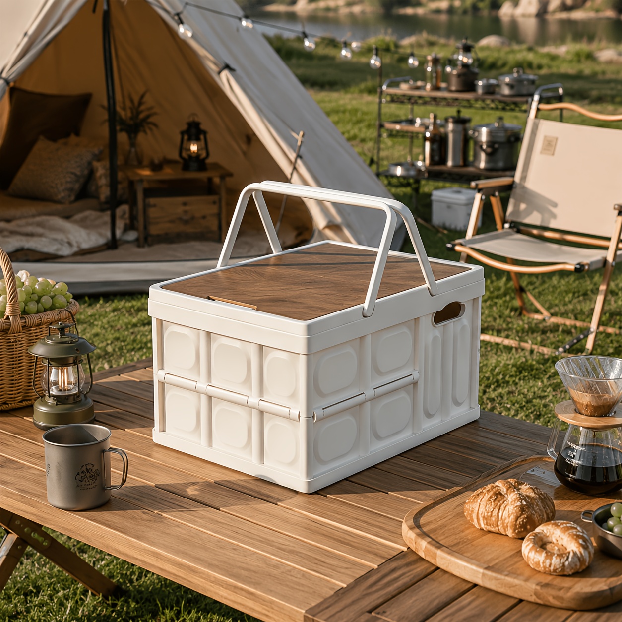 TEMU Multifunktionale tragbare Picknickbox, Aufbewahrungskorb, Outdoor-Camping-Box Auto-Aufbewahrungsbox. Hergestellt aus sicheren, robusten