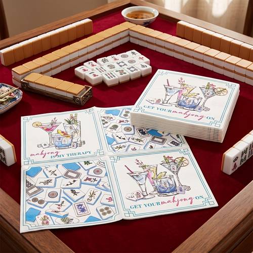 40pcs,Mahjong Printed Disposable Paper Napkins, Mahjong Tile & Wine Glass Pattern Towels, Fun Leisure Table Decor for , Ladies Gathering, Bachelorette, Party, Holiday Bar Dinner Entertainment