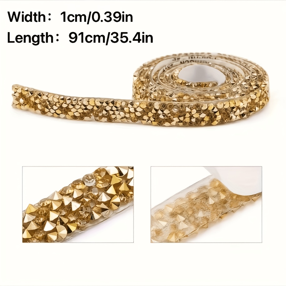 4 Rolls Sparkling Golden Rhinestone Trim for Decoration