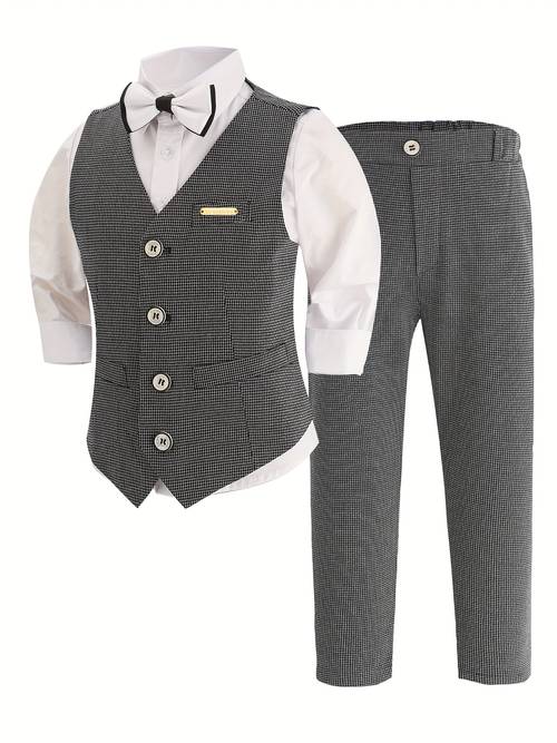 elegant boys formal suit black waistcoat pants with bow tie shirt not included weddings birthdays and formal events formal attire polyester blend