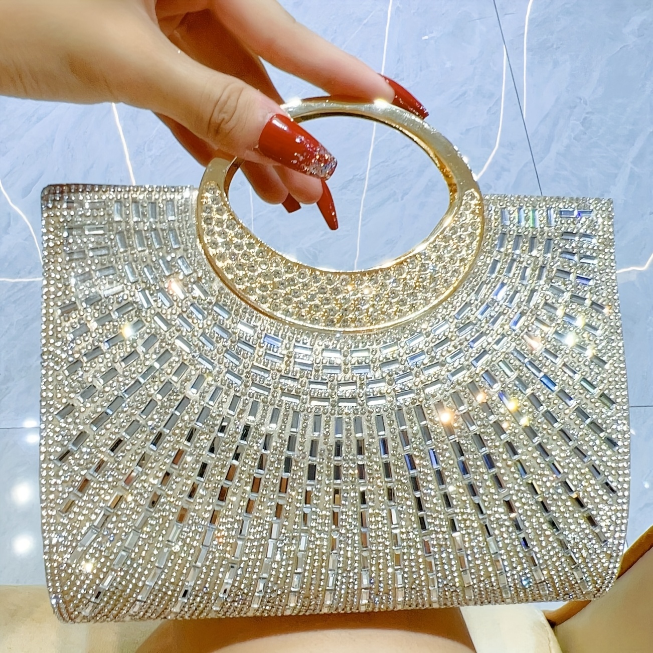 TEMU Shimmering Rhinestone Evening Clutch Purse, Evening Bag, Prom Shoulder Coin Purse, Suitable For Banquets, Parties, And Weekend Events. This