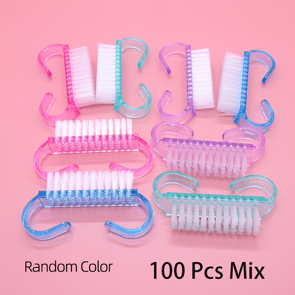 Image of 100pcs/box Portable Washable Nail Cleaning Brush Product Soft Brush Bristles Plastic Handle Compact And Exquisite Nail Art Tools Cleaning Dust For Salon//household/diy Color Random