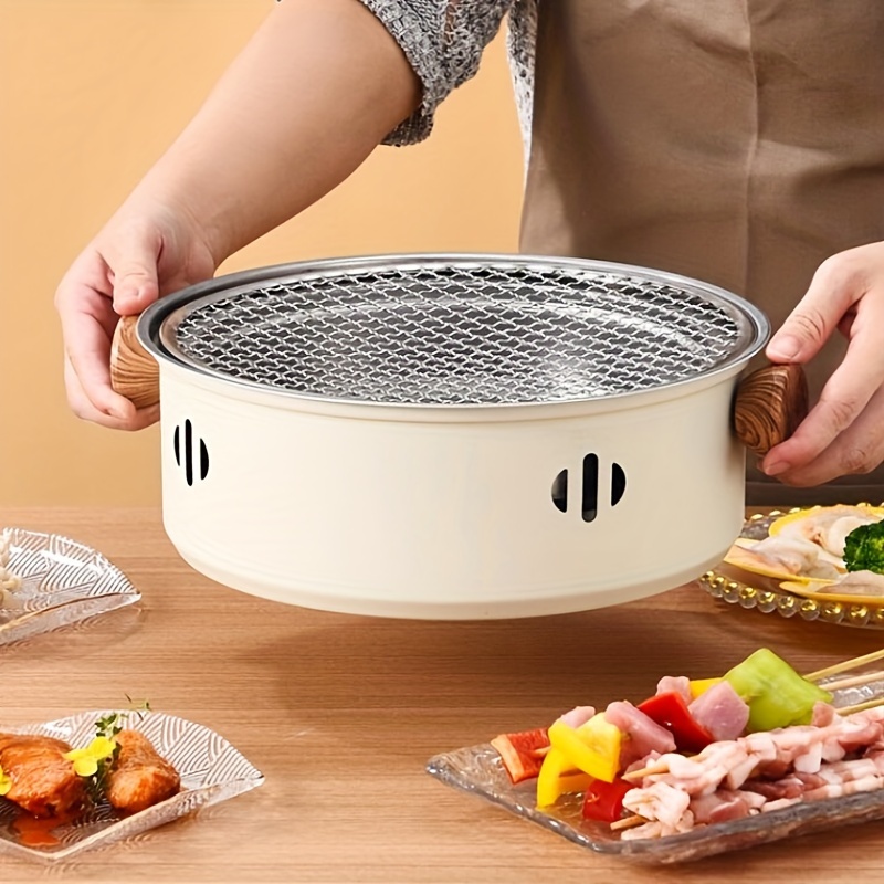ldq 1 set stainless steel tabletop bbq grill pan with grill net portable compact charcoal grill stove food contact safe uncharged kitchen bbq accessories 3