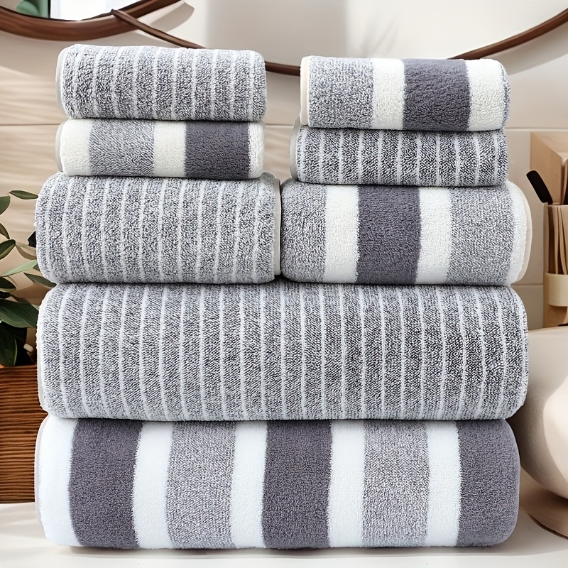 TEMU 8pcs Set Of Strips, 2 Hand Towels And 2 Bath Towels, 4 Face Towels, 8pcs Towel Set, , Camping Towels, Hiking Towels, Business Towels, Suitable