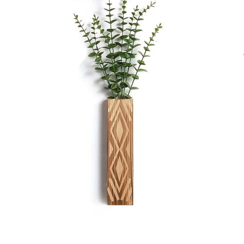 

1pc Style Wooden Wall Planter - Modern Indoor Plant Holder For Bathroom, Living Room - Farmhouse Decor Vase For Dried Flowers & Greenery - No Electricity Required - Fit