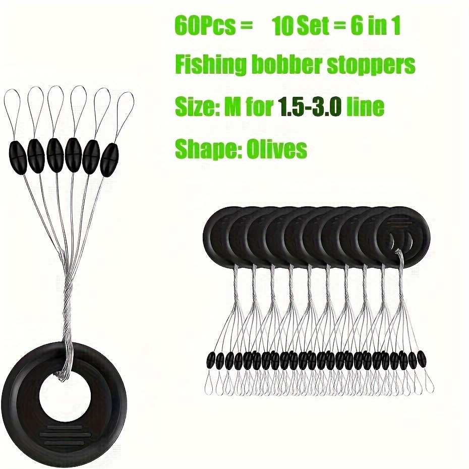 60pcs 10 Group Fishing Bobber Float, Fishing Bobber Stopper, Fishing Float Beans, Fishing Additions