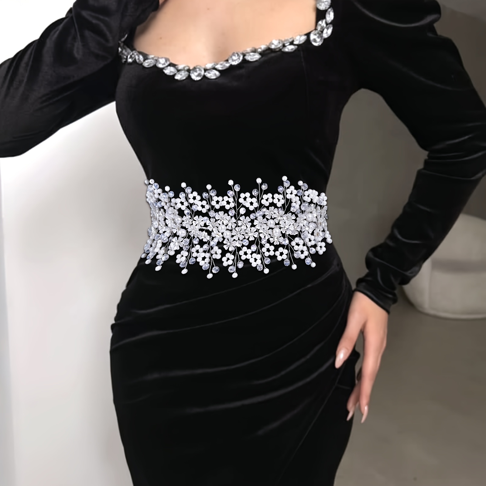 black beaded belt for wedding dress Zapaka Women Blush Off the Shoulder Long Prom Dress Mermaid Beaded Corset Appliqued Party Dress with Ruffles, Blush / US10 main image 0