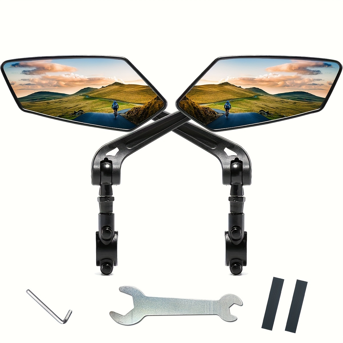 

2-piece Adjustable Bike Mirrors - Wide Angle Rear View & 360° Rotatable For Enhanced Cycling Safety, Fits Bicycles, E-bikes, Scooters & Snowbikes