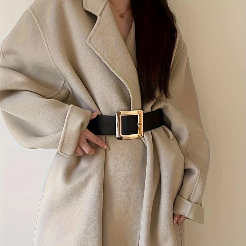 E-shop Weites Gürtel Damen Neuer Dekorativer Allzweck Schwarzer Lässiger Premium Look mit Einfacher Mode Einzelner Schnallen Kopf Gürtel