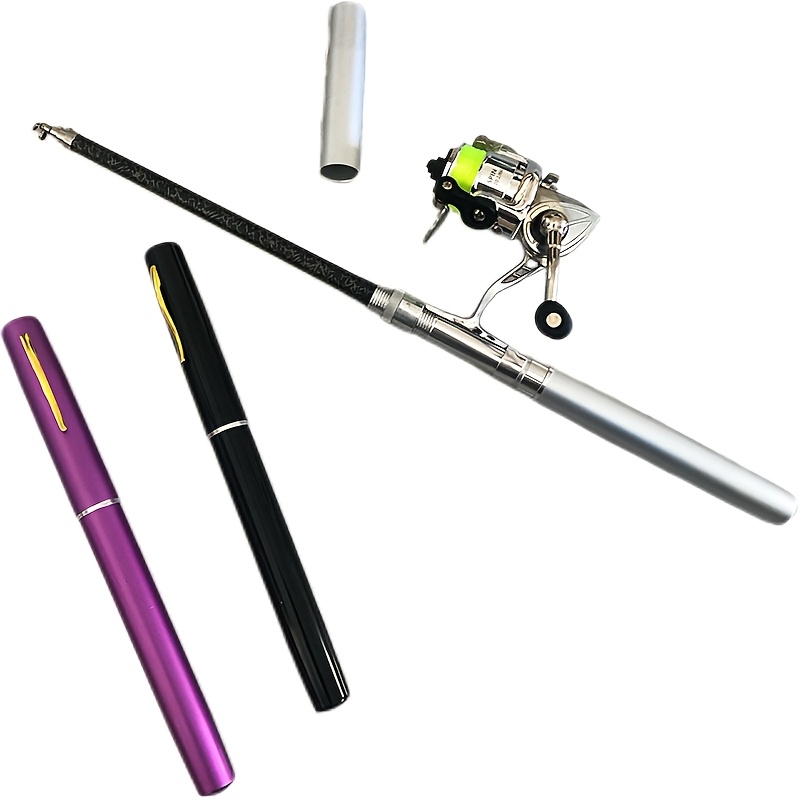 durable portable pocket fishing rod and reel set ultra light compact 20 5cm glass fiber rod with metallic exterior ideal for small fish under 500g   purple spinning reel and fishing line 0