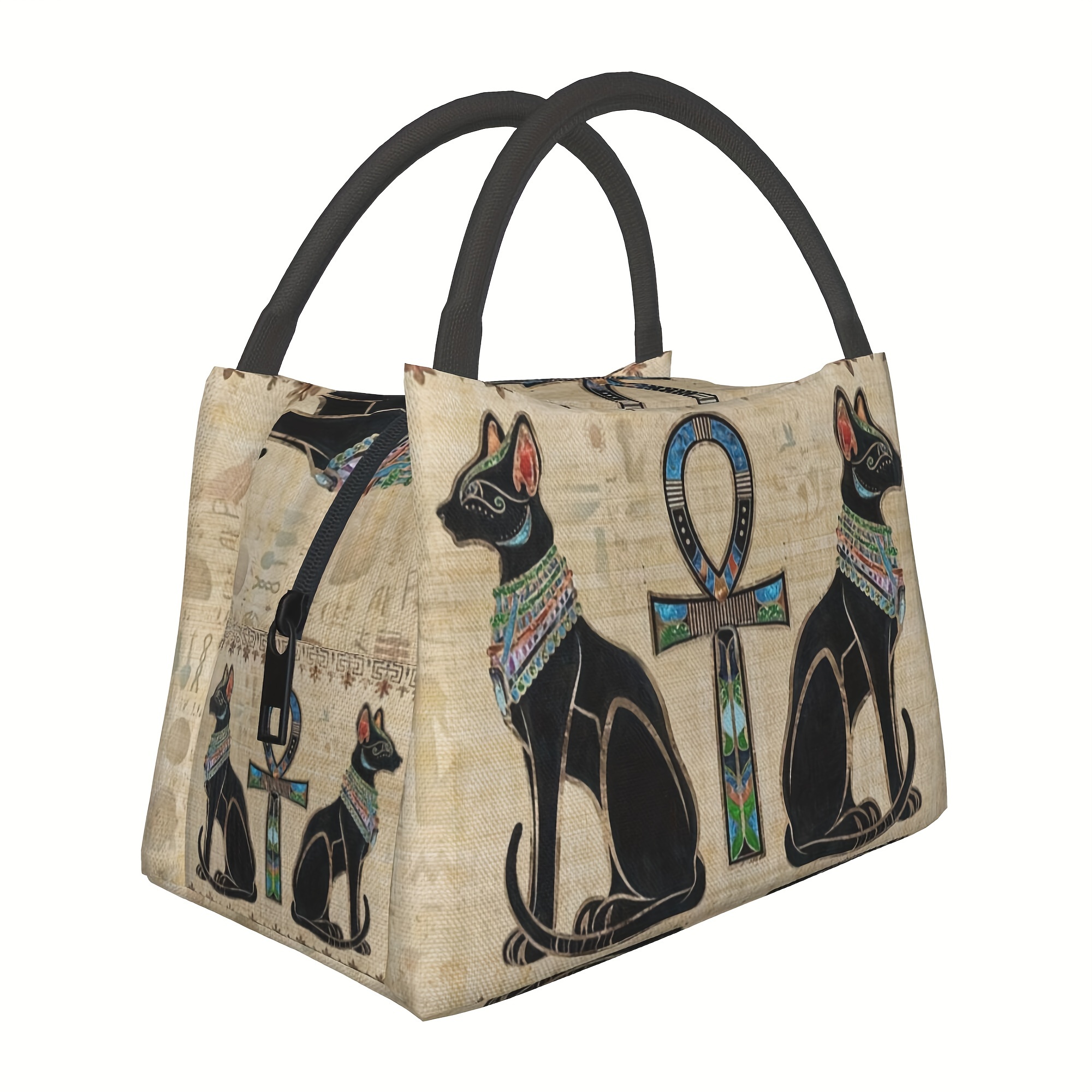 

Vintage Egyptian Cat & Insulated Lunch Bag - Reusable, Waterproof Polyester Cooler Tote For Camping, Picnics, Beach, Office, Hiking - Perfect Gift For , 11x6.3x6.7in