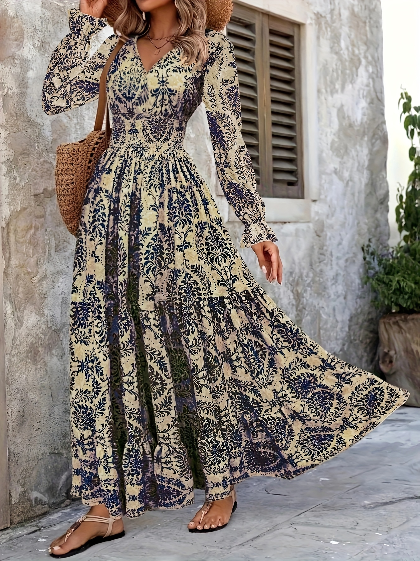 chinese dress ladies Long sleeves fit and flare maxi chiffon dress 4998 – Xiaolizi