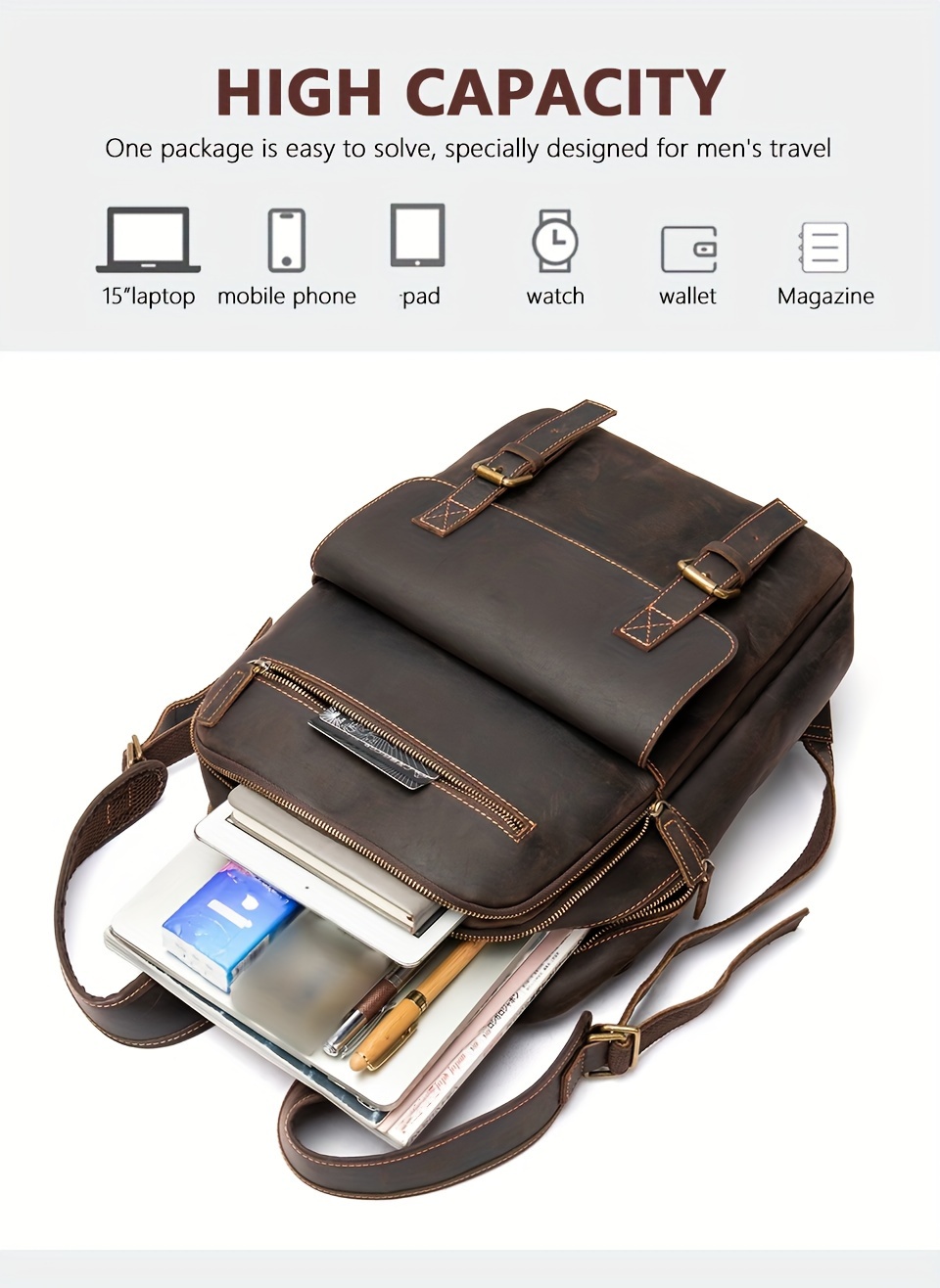 mochila cuero vintage gran capacidad viajes aire Temu Chile