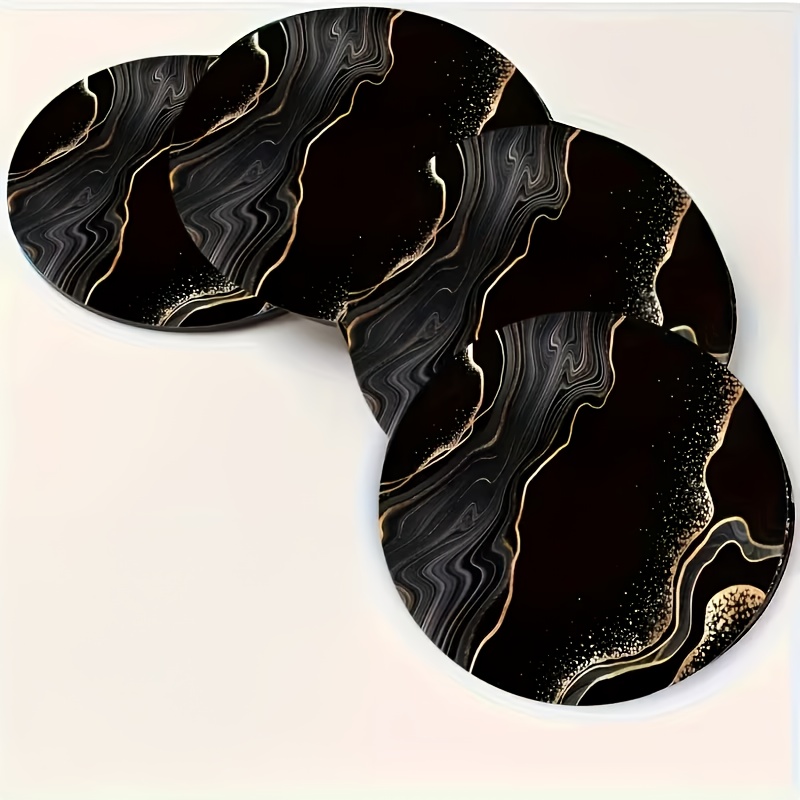 TEMU 4pcs - Wooden Placemats, Black And Texture Style Coasters With Patterned Design, Non-slip And Heat-resistant, Durable Material, Hand Wash ,