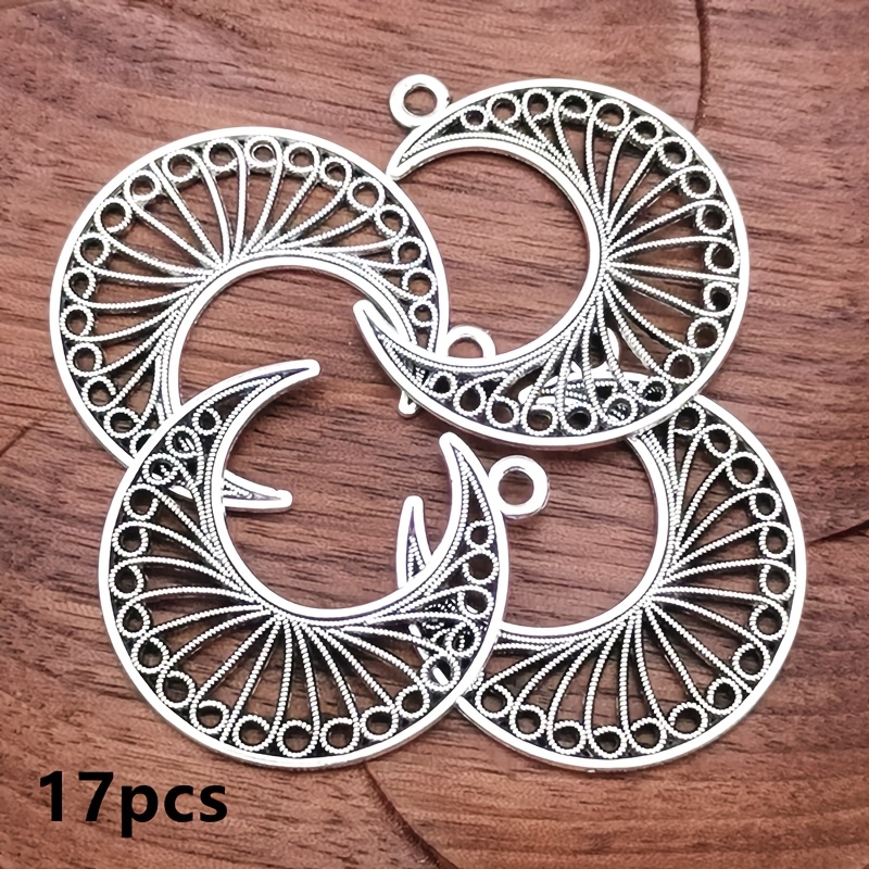 7/17pcs Vintage Hollow Crescent Charm Pendants for DIY Jewellery Making