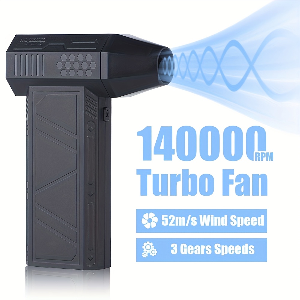 140000 rpm mini   vifte, børsteløs elektrisk støvfjerner, håndholdt vifte   hastigheter og type-c   samt strømvisning, høy vindhastighet 52m/s blåser til biler, motorsykler, datamaskiner, tastaturer, grillrengjøring, utendørs ildstarting, bladblåsing, kjøling, støvfjerning, snøfjæring, tenningsassistanse, hår tørking Produktdetaljer 0