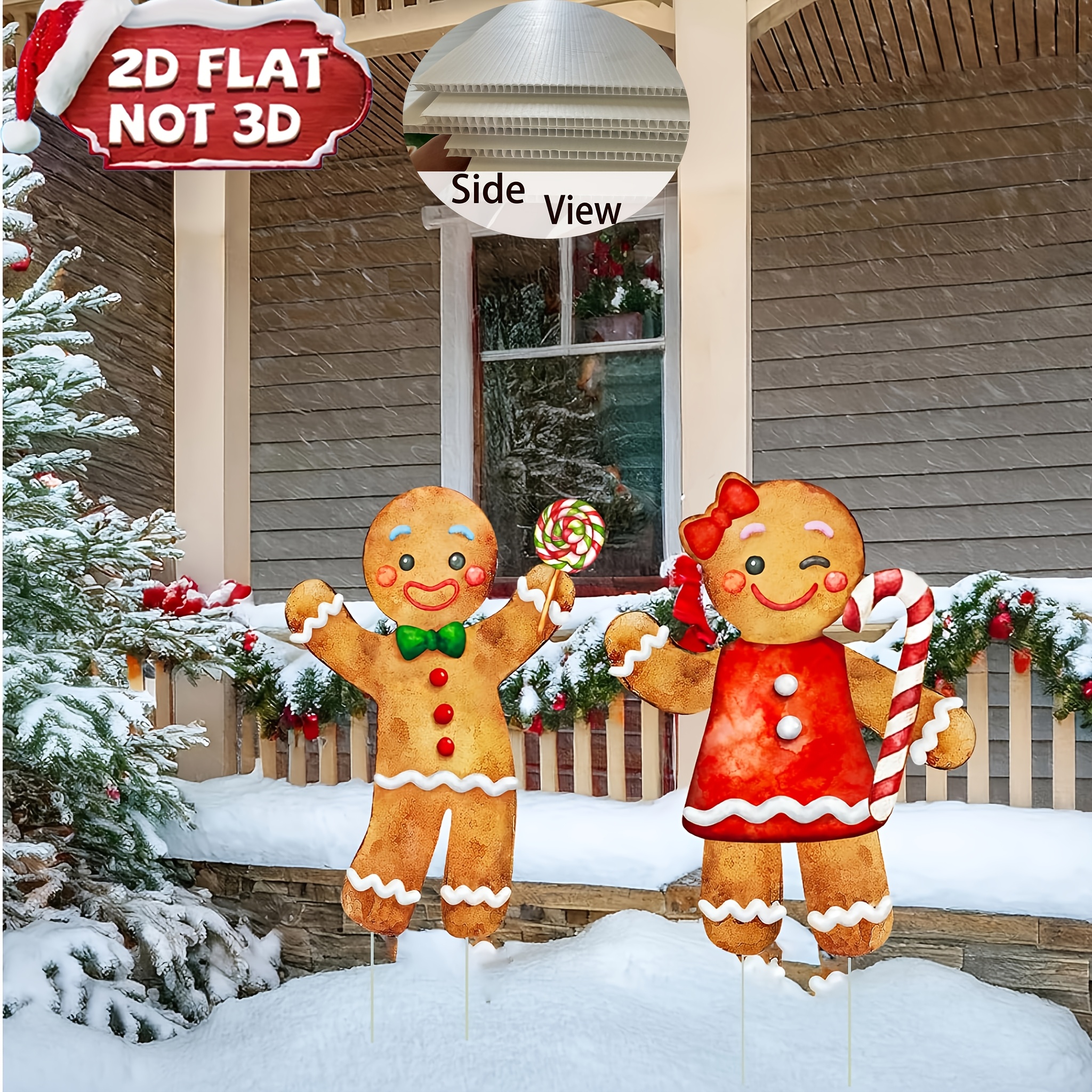 TEMU 2set Christmas Yard Sign Large Gingerbread Man Boy Girl Yard Stakes Xmas Decor Ornaments, Winter Signs For Lawn Garden Front Door Home Farmhouse