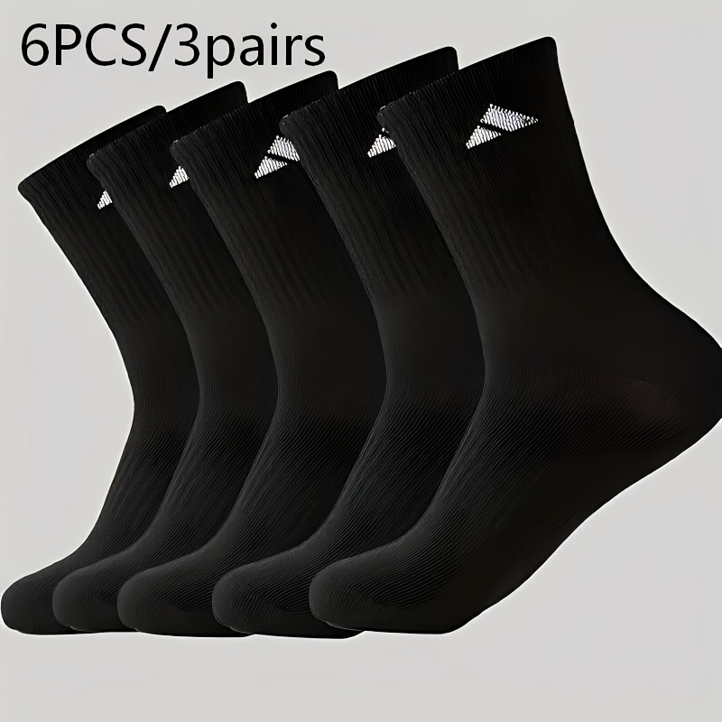 TEMU 6pcs (3 Pairs) Men's Mid-calf Socks, High-waist Full-length Sports Socks, Solid Color Easy Elasticated Socks, Unisex Couple's Versatile