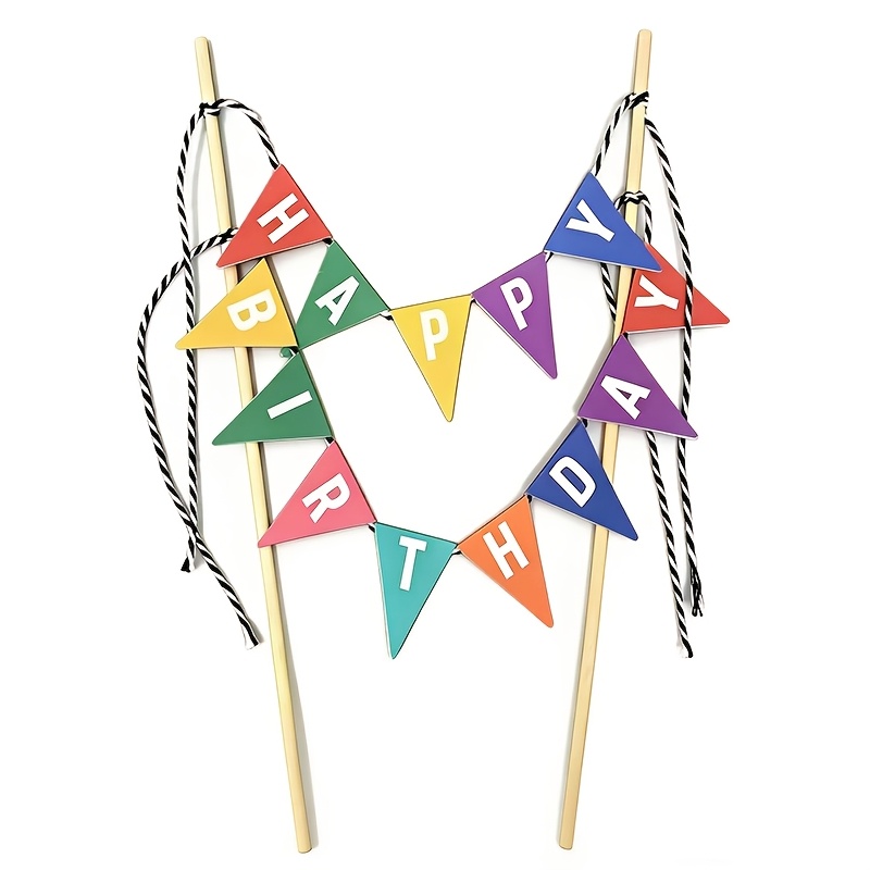 Image of Happy Birthday Cake Flag Banner, Cake Cupcake Topper Colorful Cake Decoration For Boys Girls Birthday Baby Shower Party, Halloween, Christmas