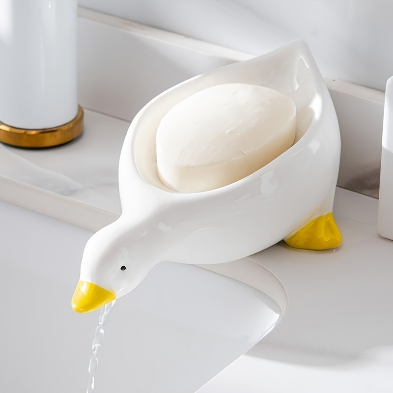 

Creative Cute Duck Shaped Soap Holder, Plastic Oval Drain Soap Tray, Bathroom Accessories Soap Storage Rack - 1pc