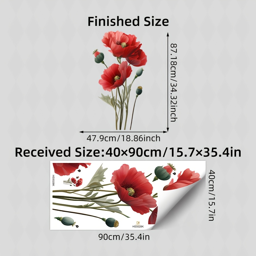 TEMU 1pc Of Watercolor Red Daisy Flower Wall Sticker, Large Floral Decal, Removable Vinyl Sticker For Living Room And Bedroom