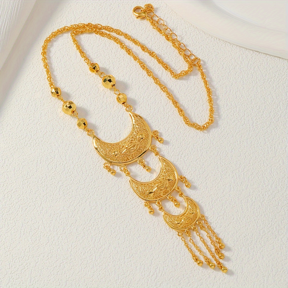 TEMU 1pc Crescent & Tassel Pendant Necklace, 24k Golden Plated Copper, Women's Fashion Jewelry For Daily & Wedding Occasions, Valentine's Day Gift, Accessory
