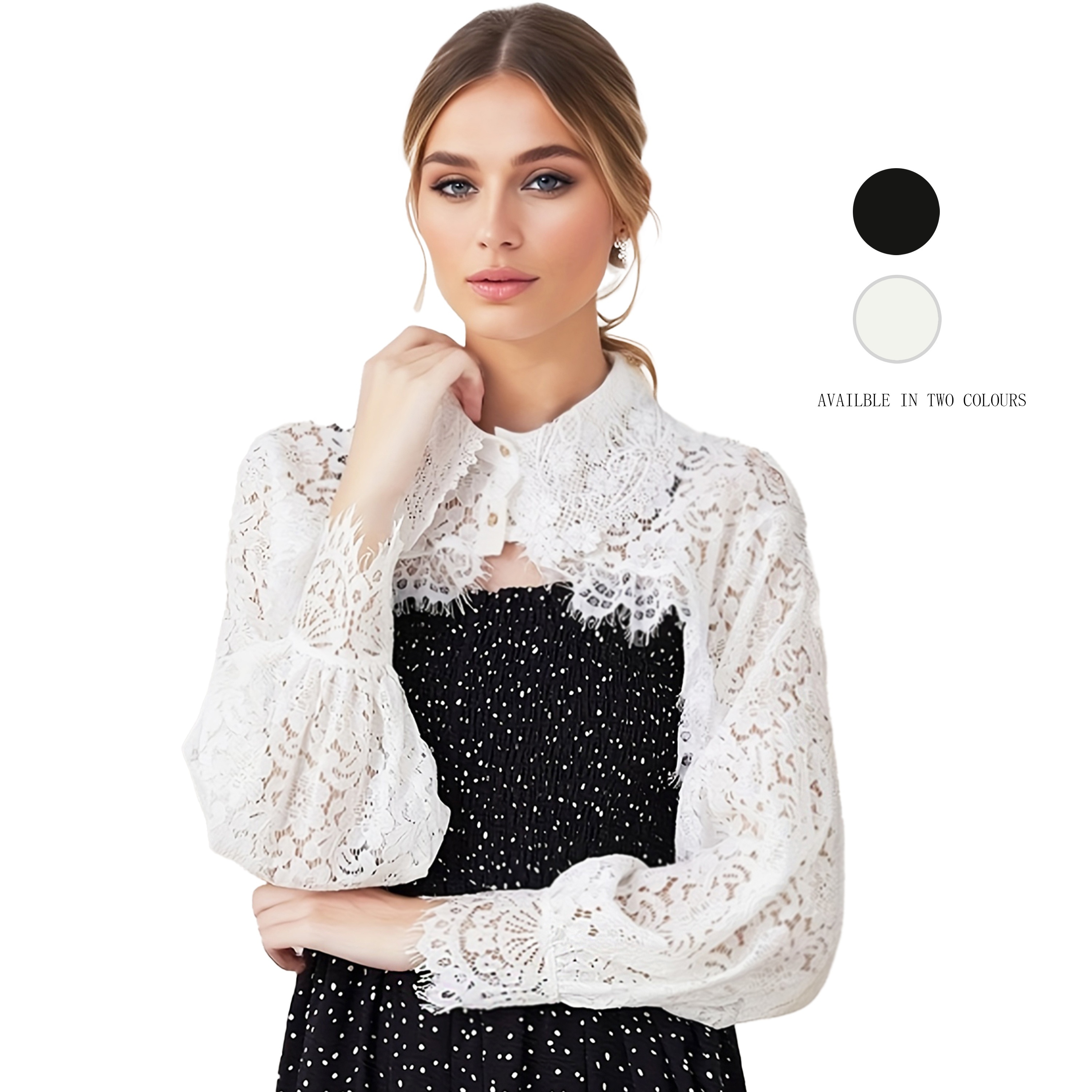 

Women's Elegant Detachable Lace Collar Shawl, Long Sleeve Solid Color Button-up, Fake Collar Capelet, Tank Tops & Dresses, Accessory For Spring, Summer & Autumn –