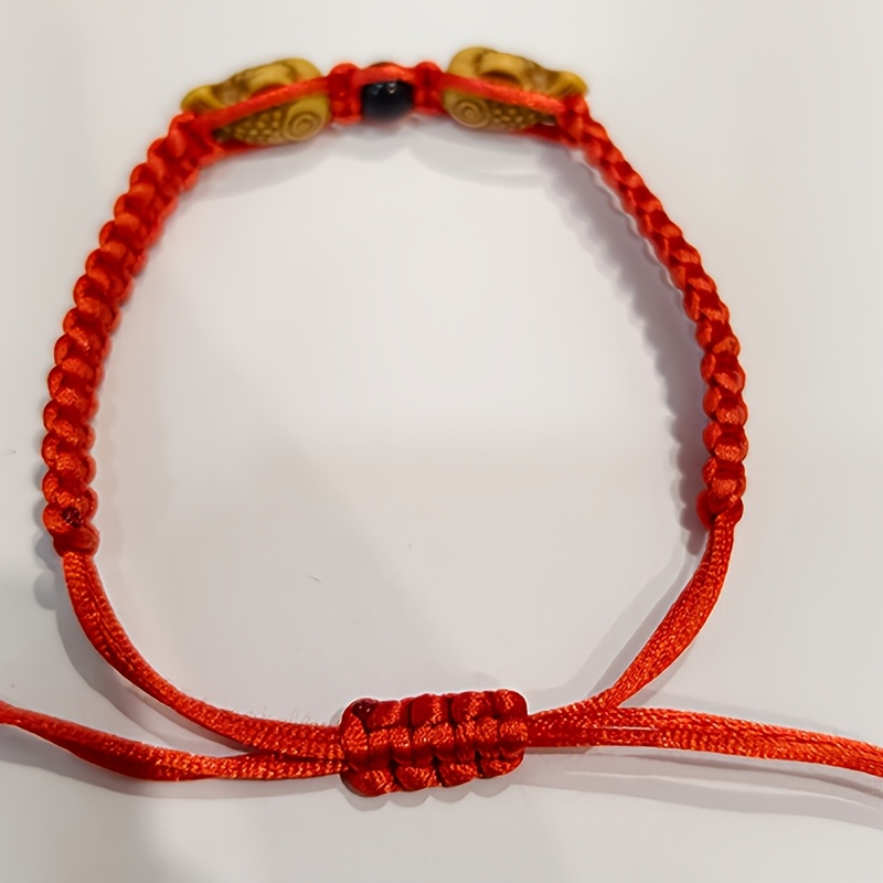Couple's Adjustable Red Woven Pisces Fish Bracelet, Unisex