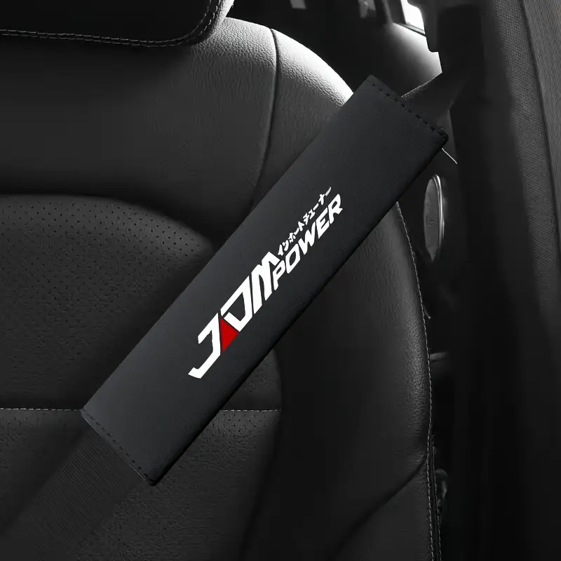 Set Of 2 Black Carbon Look Seat Belt Shoulder Pads With Embroidery For Mitsubishi – Universal