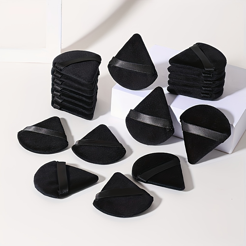 

20/1 Pieces Black Triangle Powder Puff Makeup Puff Velour Face Ultra Soft Washable For Loose Powder Body Cosmetic Foundation Sponge Wet Dry Makeup Tool For Makeup Starters