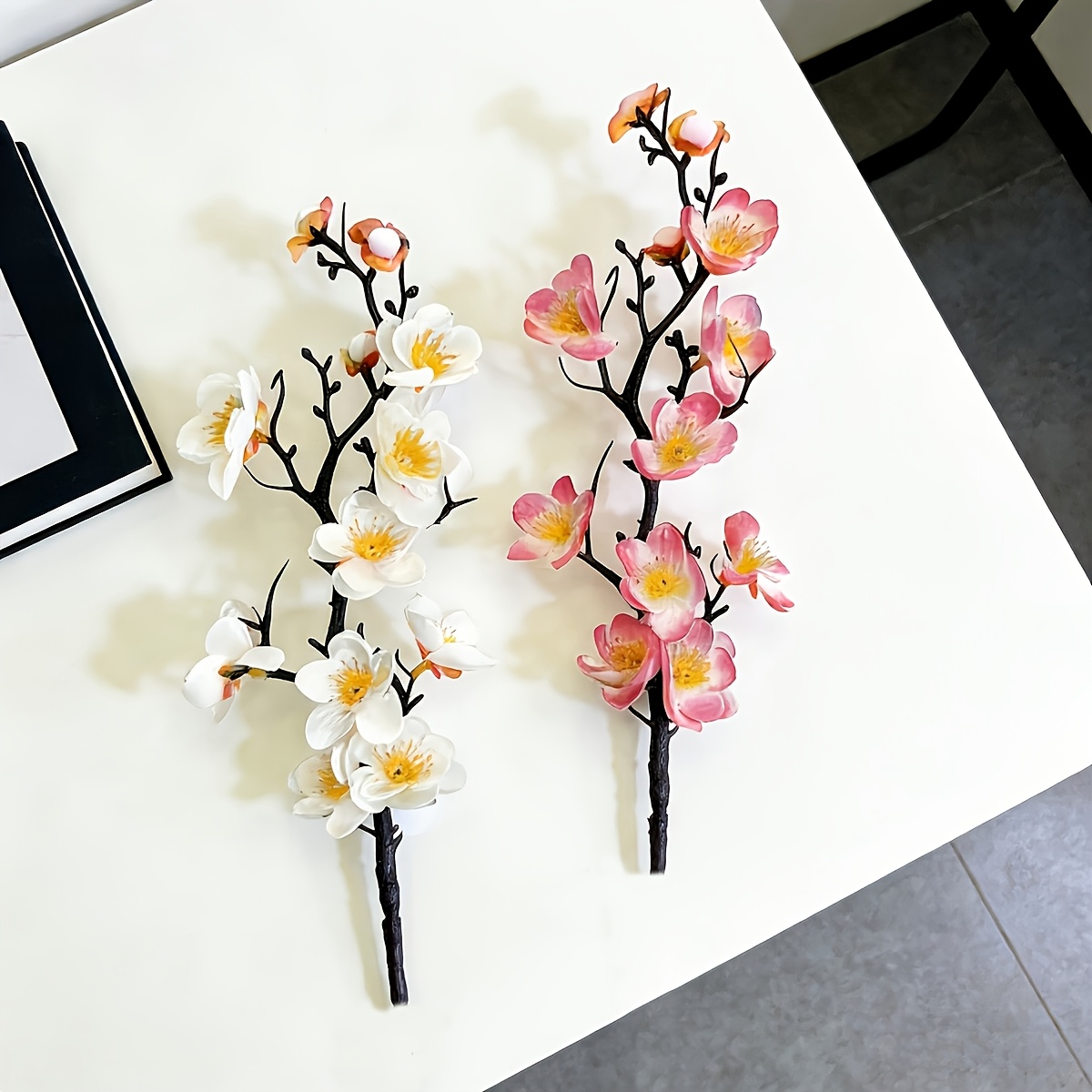 Image of 2pcs Simulated Orchid Potted Plants, Simulated Planted In Plum Trays, Suitable For Indoor And Outdoor Window Sills, , Tea Rooms, Office Area Decoration, Outdoor Simulated Flowers