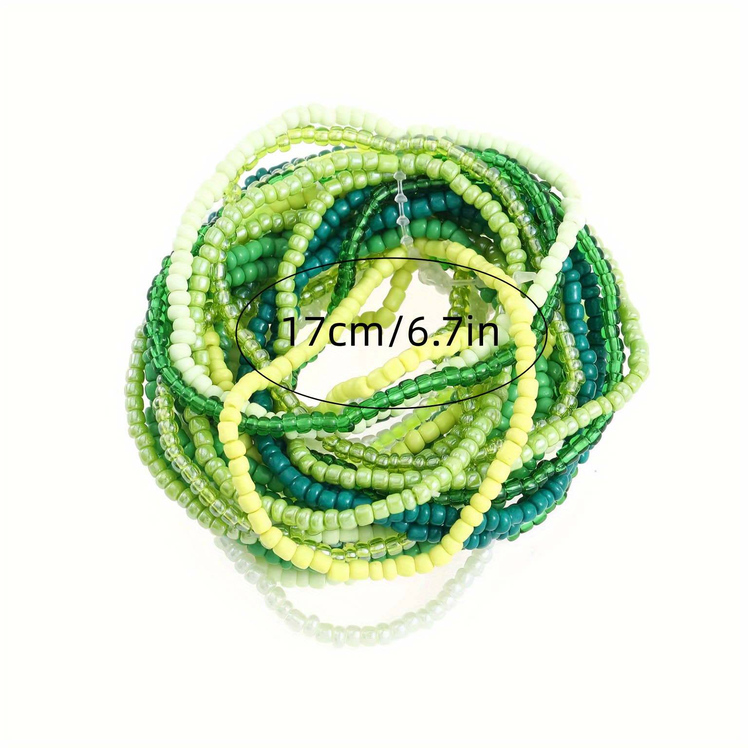 Green Rice Beads Layered Bracelets Set - 10pcs