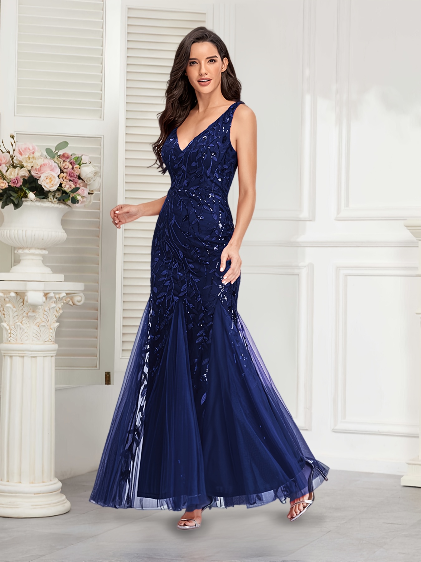 vestido formal mujer talla falda cuello Temu