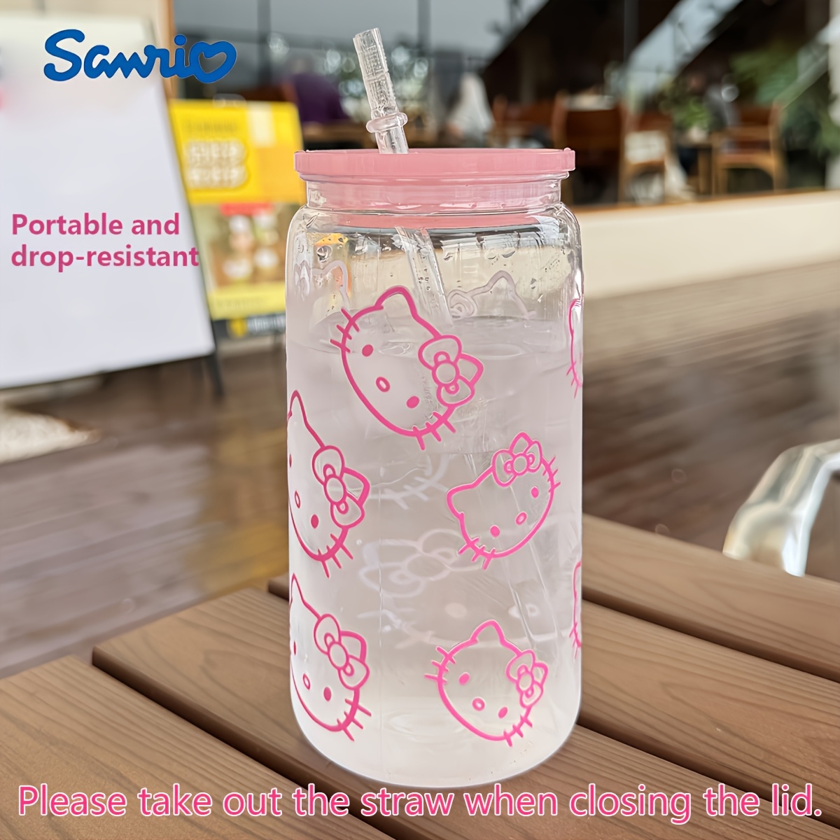Hello Kitty Transparent Pc Water Bottle With Straw From , Perfect For . Adorable Kitten Design, An Ideal Birthday Gift For Her