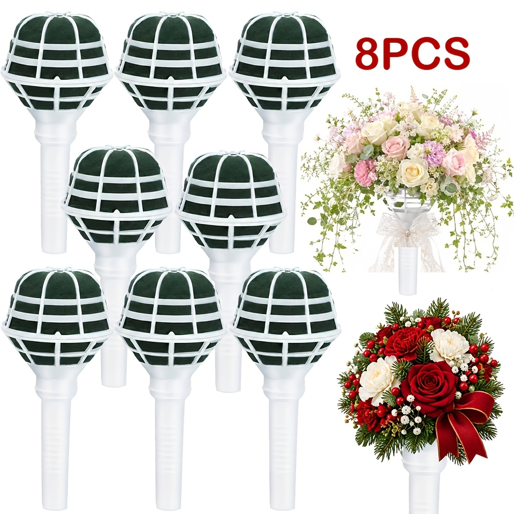 TEMU 8pcs 18cm Plastic Floral Foam Holders Suitable For Bridal Bouquets, Wedding Flower Arrangements, Handheld Bouquet Supports With Flower Foam For