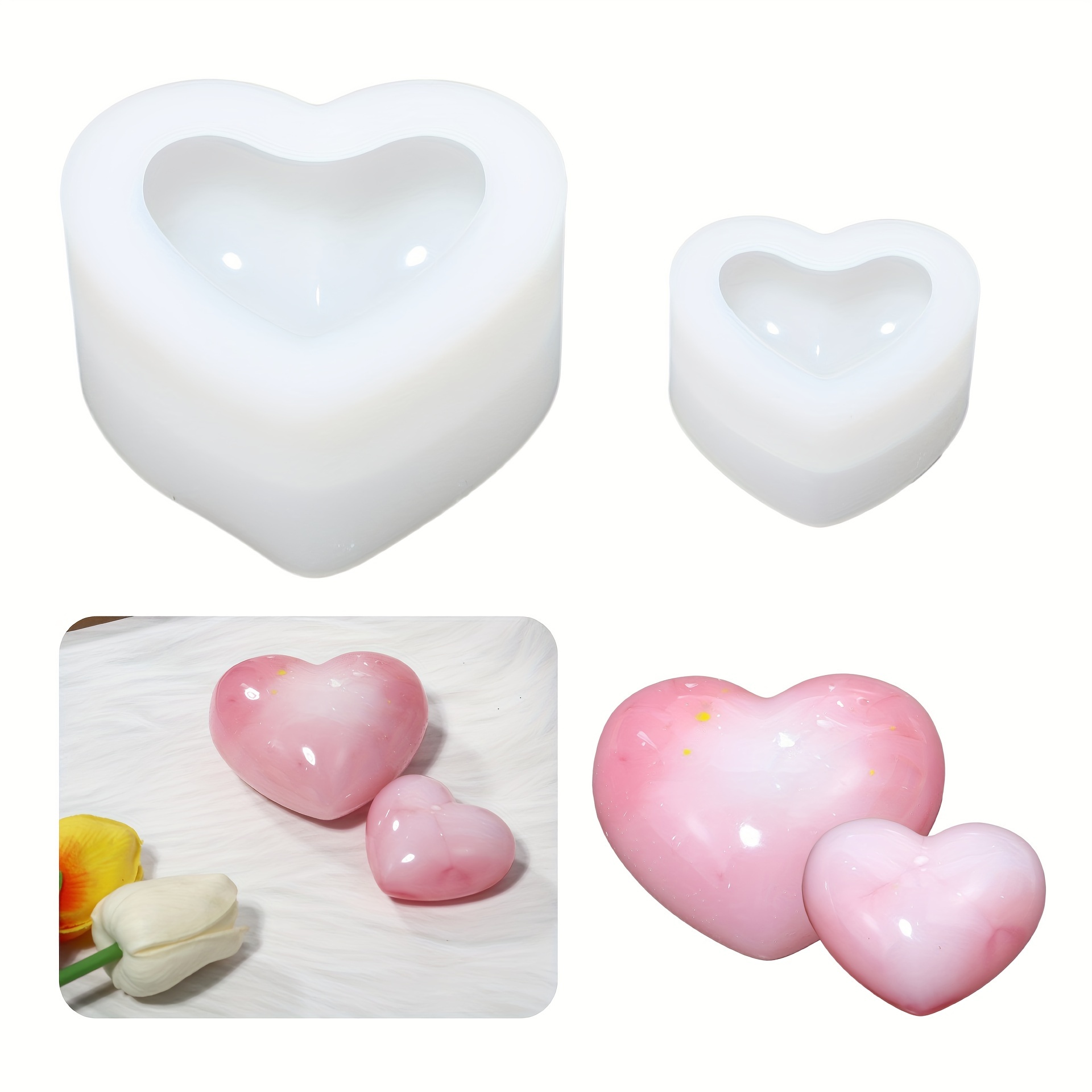 

3d Heart-shaped Silicone Mold For Diy Crafts - Mirror Finish, Epoxy Resin & Aromatherapy Gypsum Casting, Handmade Soap Making Supplies