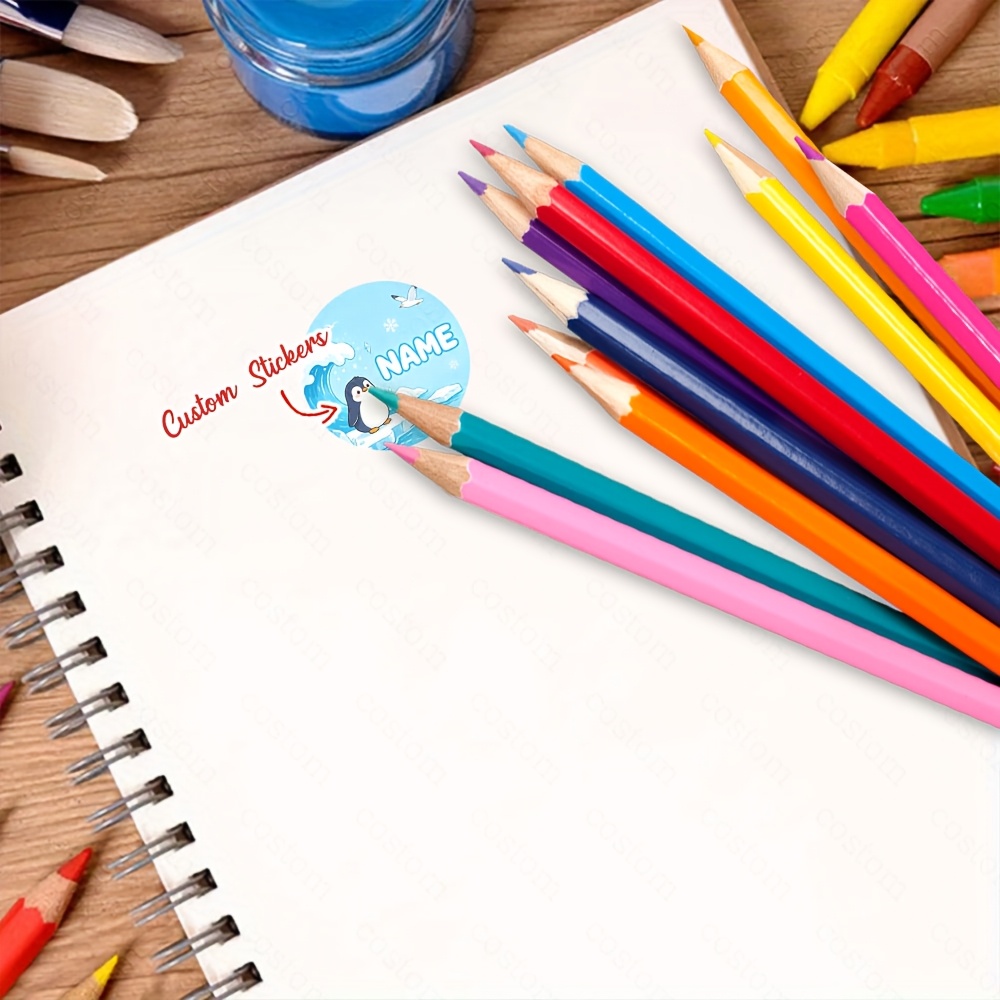 108/216pcs Personalized Penguin and Ocean Wave Name Stickers