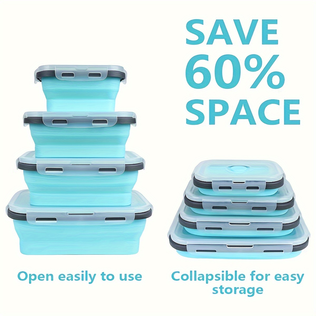 

4pcs, Collapsible Silicone Food Containers – Airtight, Freezer & Microwave Safe, Ideal For Holidays & Everyday Storage