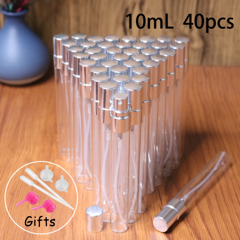 TEMU 40pcs Set Of 2ml/3ml/5ml/10ml Glass Spray Bottles, Mini Perfume Atomizers, Aluminum Mist Sprayers, Cosmetic Hydrating And Fragrance Containers,