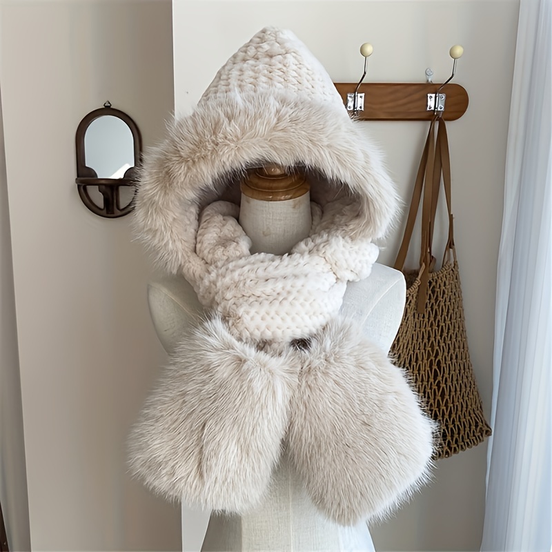 Image of 1pc Women's Winter Hat, Scarf & Gloves Bundle - Thick Warm Ear Flap Weather With Embossed Elegant Design, Non-stretchy For - Soft For Outdoor, Holiday & Evening Wear (polyester Fiber) - Multi-occasion