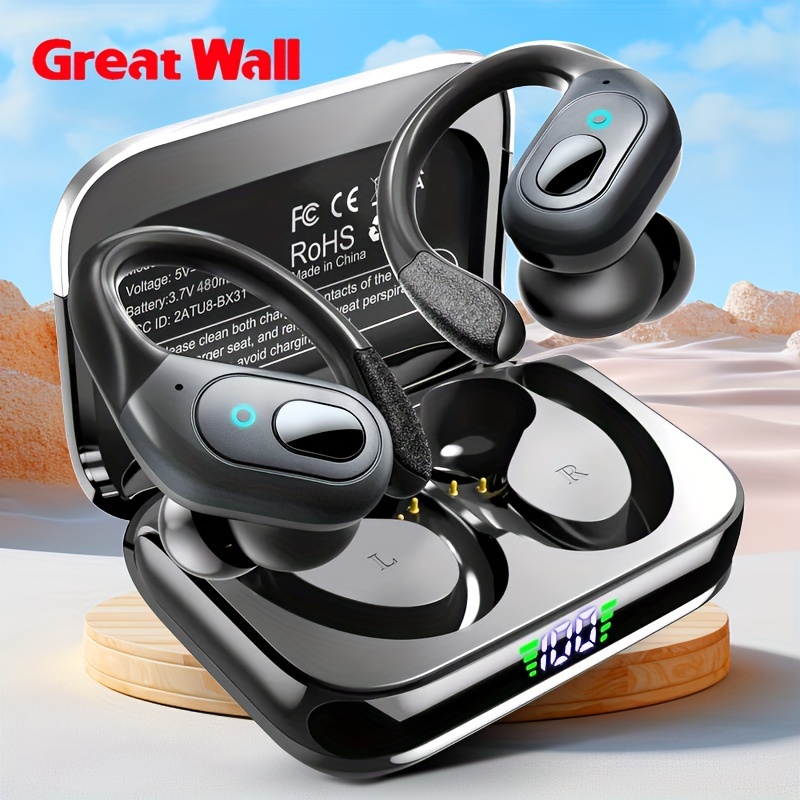 

Greatwall Sports Wireless Earphones Hifi Headphones Ear Buds Heavy Bass Tws Earbuds Wireless V5. Display Earhooks Built In Mic Clear Calls Over Ear Earbuds For Running