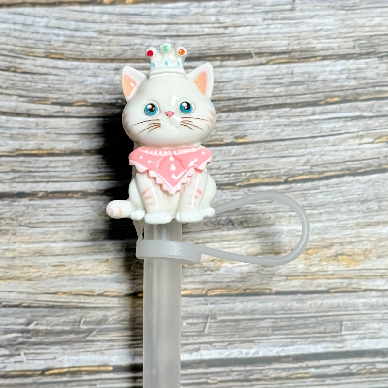 

1pc, Resin & Silicone Straw Cap, 40oz Accessory, Modern White Cat Design, Birthday, Valentine's, Family , Sports & Outdoor Cup Accessories