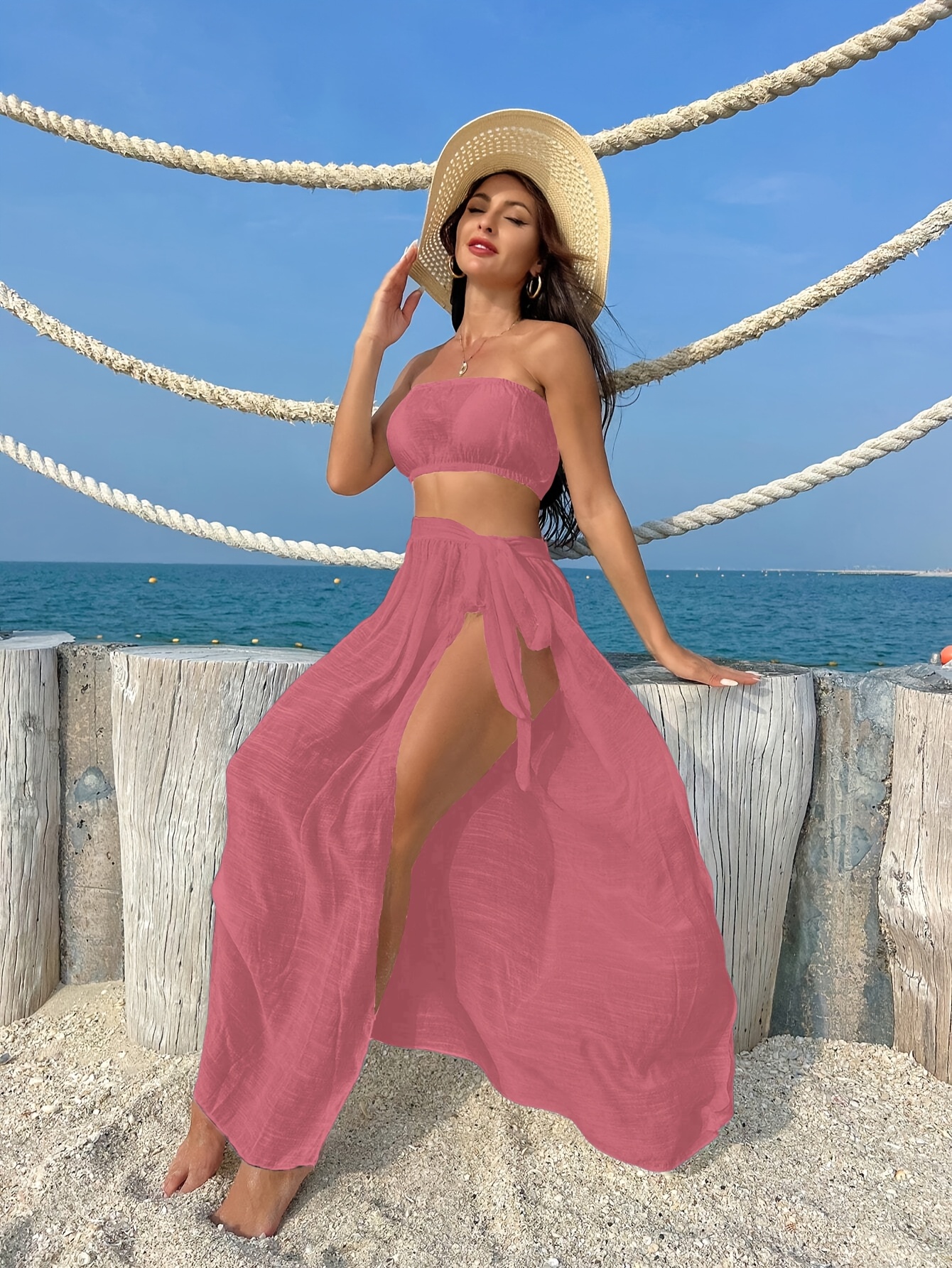 womens pink beach dress PRETTYGARDEN Womens Summer Dresses Sleeveless Elegant Square Neck Alin main image 1