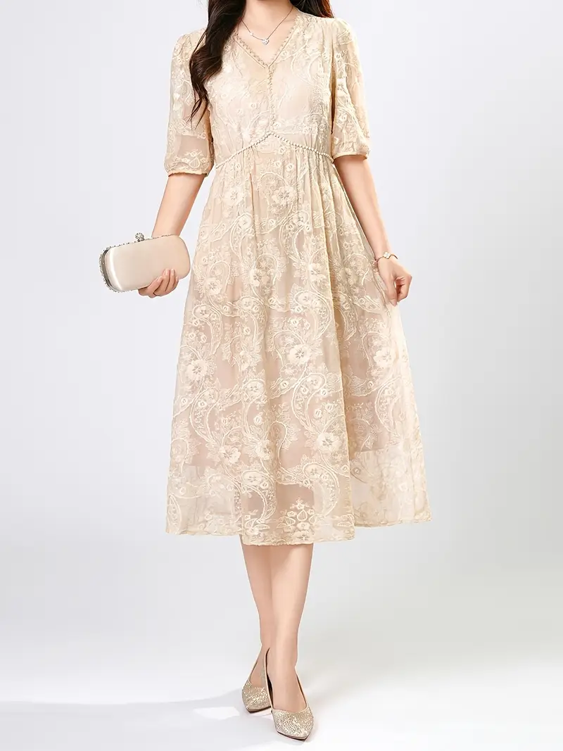 luxury embroidery dress spring Luxury Lace Embroidered White White broderie dress for Women